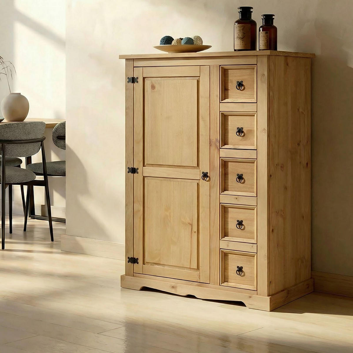 KOMMODE TEQUILA gebeizt/gewachst - Kieferfarben, Holz (95/150/45cm) - IDIMEX