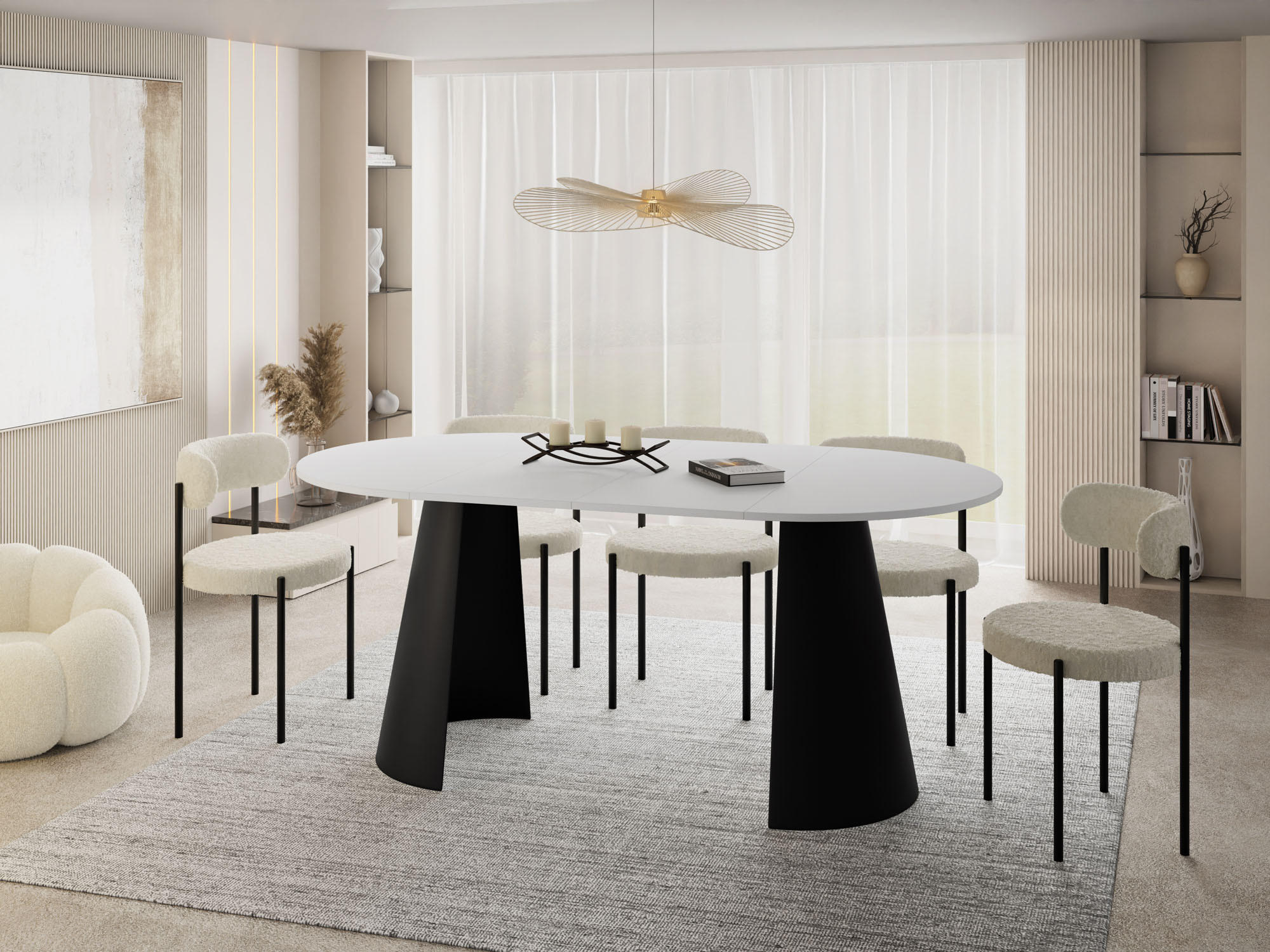 ESSTISCH Lamio runder ausziehbarer, Weiß 100-180/100/76 cm - Schwarz/Weiß, Holzwerkstoff/Metall (100/100/76cm) - WFL GROUP