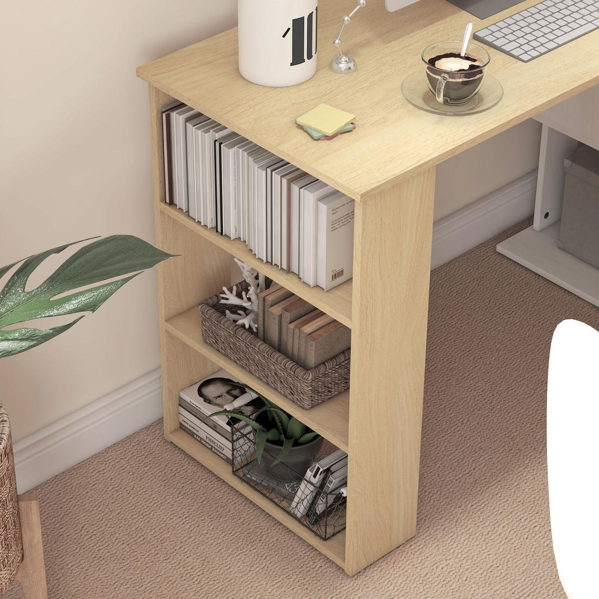 SCHREIBTISCH DE-14943 modulierbar mit 360°-Drehbücherregal Natur - Naturfarben, Holzwerkstoff (120/110/74.5cm) - ComfortXL