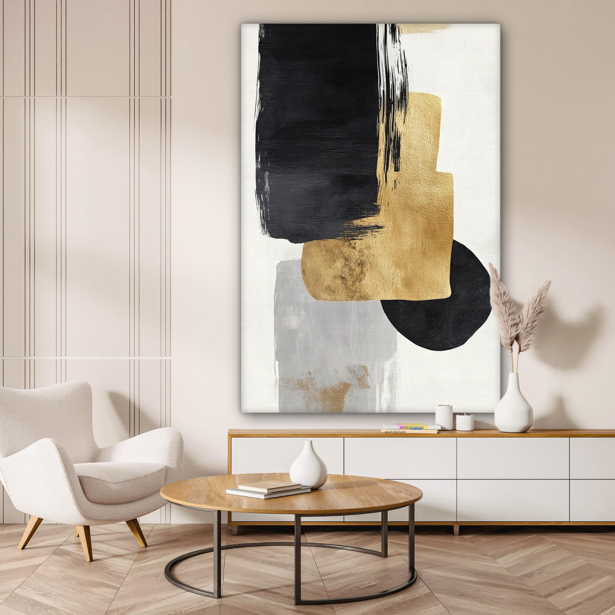 SLIKA NA PLATNU Pravokotniki 90x140 cm - bela, tekstil (90/140cm) - MuchoWow