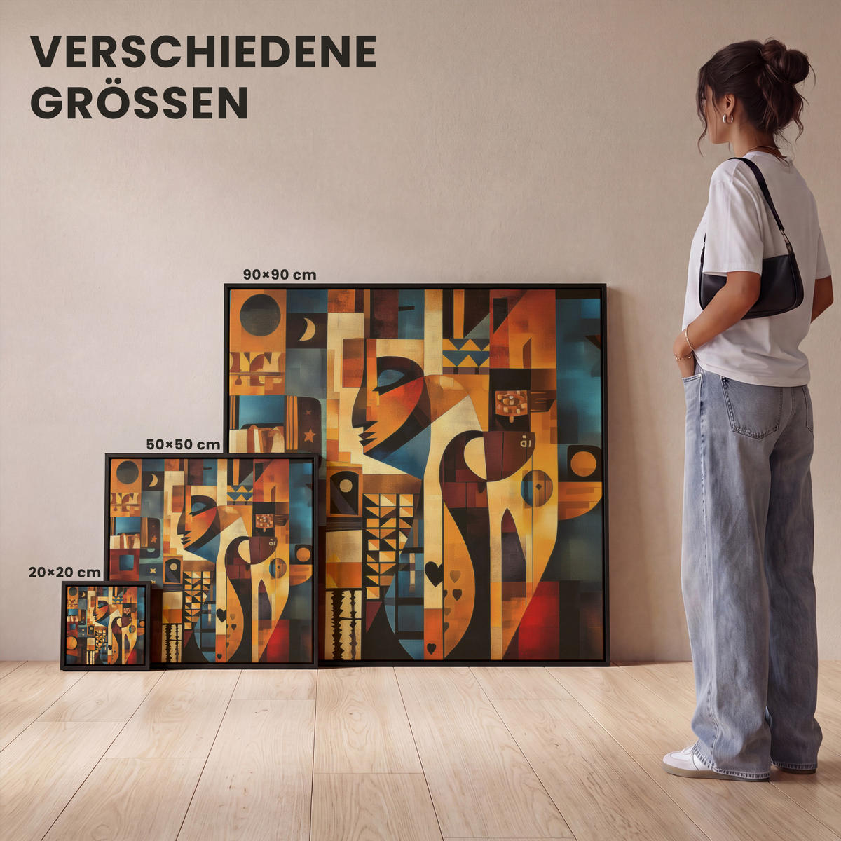 LEINWAND Bilder mit Rahmen - Figuren - Abstrakt - Symbole - 90x90 - Terracotta, Textil (90/90cm) - MuchoWow
