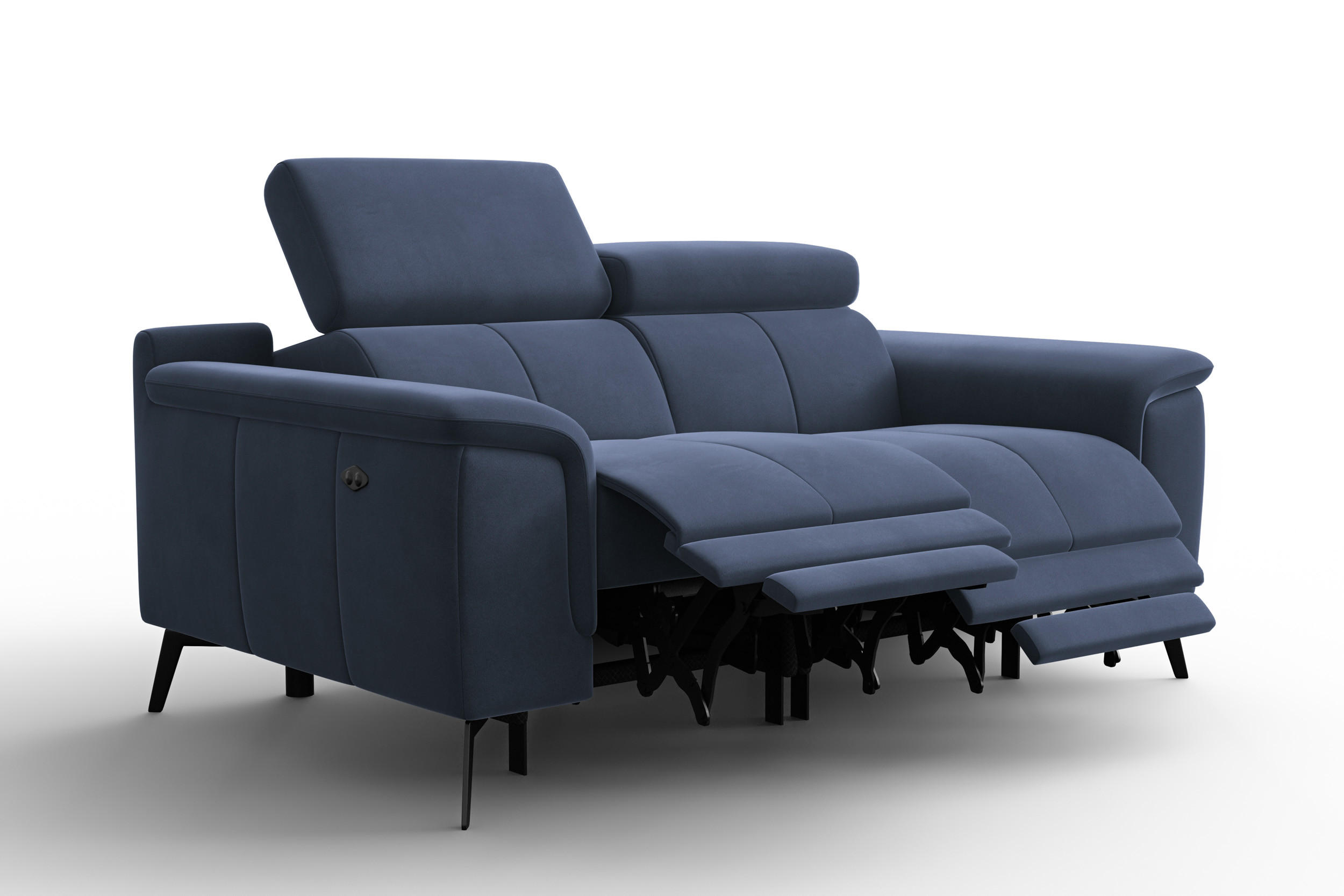 SOFA RELAX FIERO 2-Sitzer, Marineblauer Veloursstoff - Blau/Schwarz, Holz/Textil (170/82/103cm) - Courtois Laville