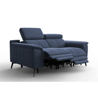 SOFA RELAX FIERO 2-Sitzer, Marineblauer Veloursstoff - Blau/Schwarz, Holz/Textil (170/82/103cm) - Courtois Laville