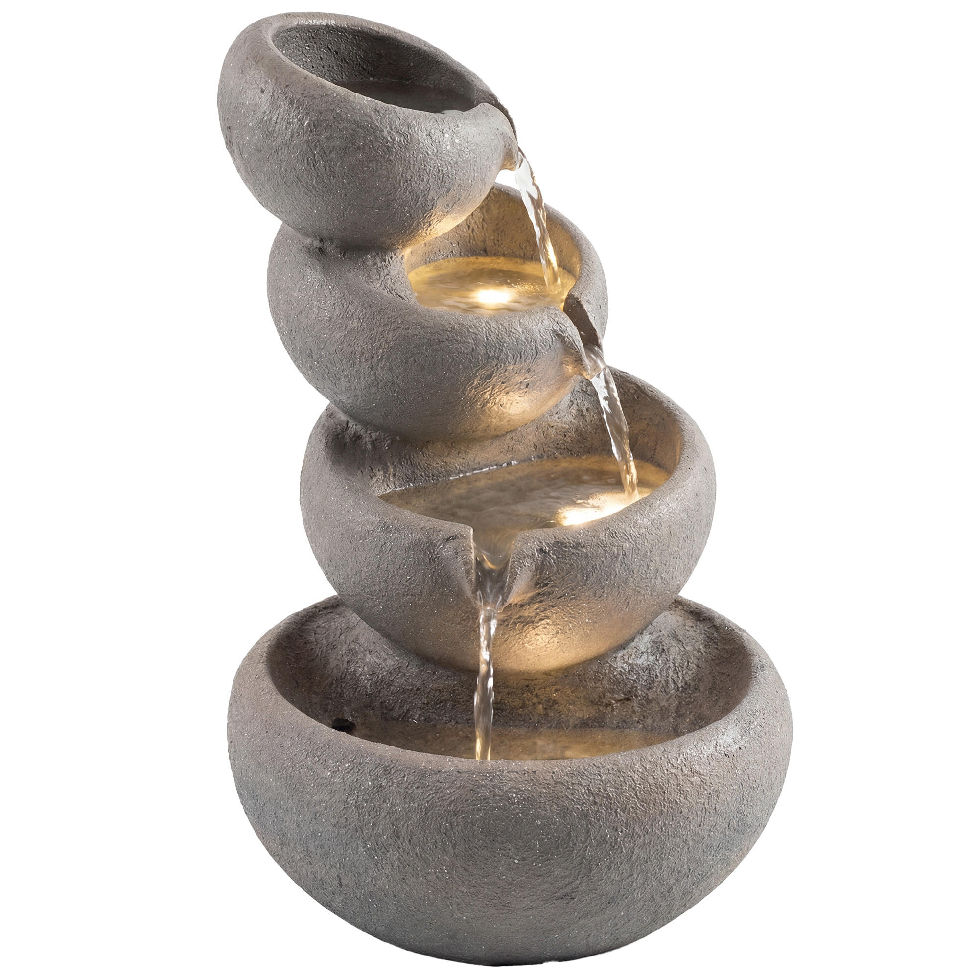 SPRINGBRUNNEN Outdoor aus Kunstharz 4-stufig Gartenbrunnen mit LED Beleuchtung Pumpe Steinoptik 35 x 32 x 50 cm - Anthrazit, Kunststoff (32/35cm)