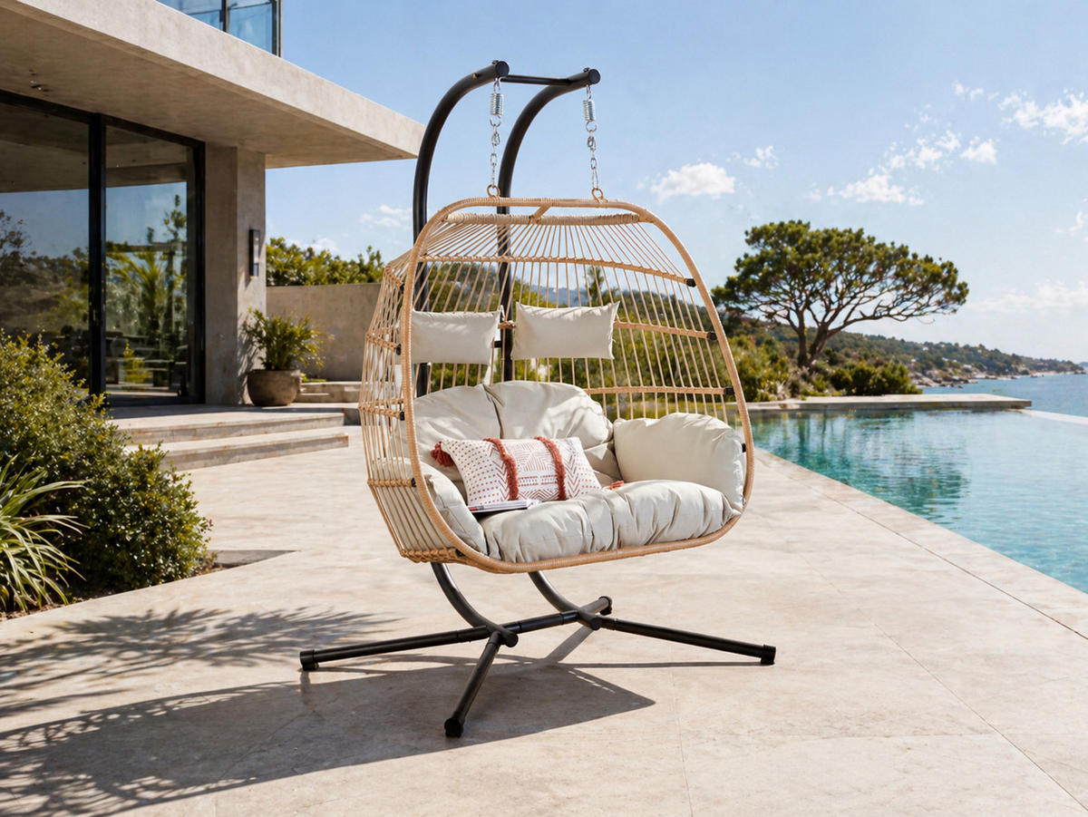 HÄNGESESSEL Faro Natur Aus Kunstharz In Rattanoptik - Naturfarben, Metall (97/196/130cm) - Concept Usine