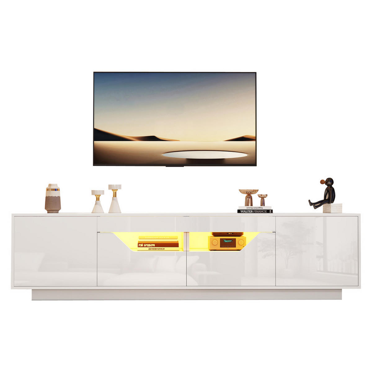 TV-SCHRANK 180x40cm Lowboard Hochglanz 2 Schubladen 2 Schränke LED Weiß - Weiß, Holz (48.79/26.19/65cm) - FLIEKS