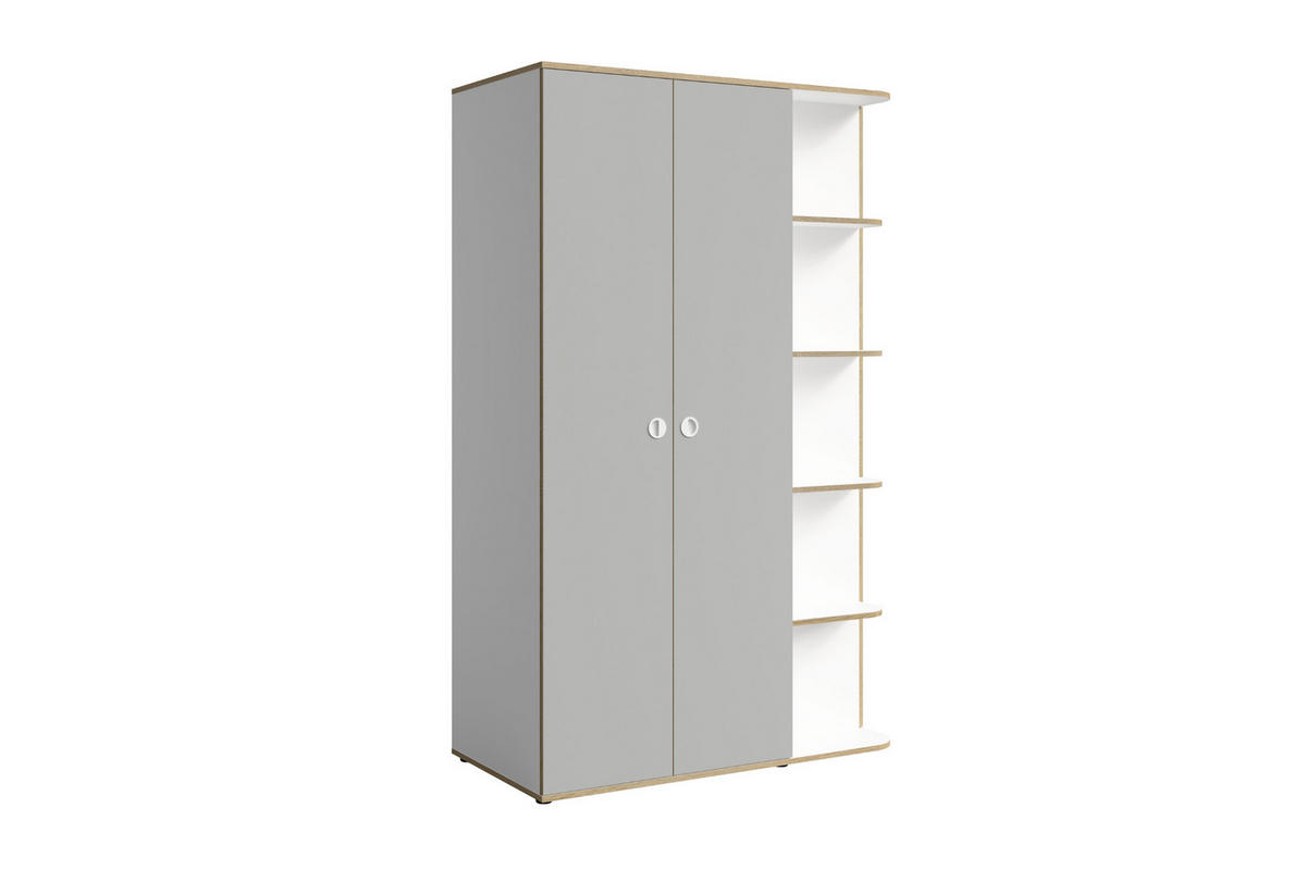 KINDERKLEIDERSCHRANK PAXO 120/196,5/60 in Weiß / Grau / Eiche - Eichefarben/Weiß, Holzwerkstoff (120/197/60cm) - Deine Möbel 24