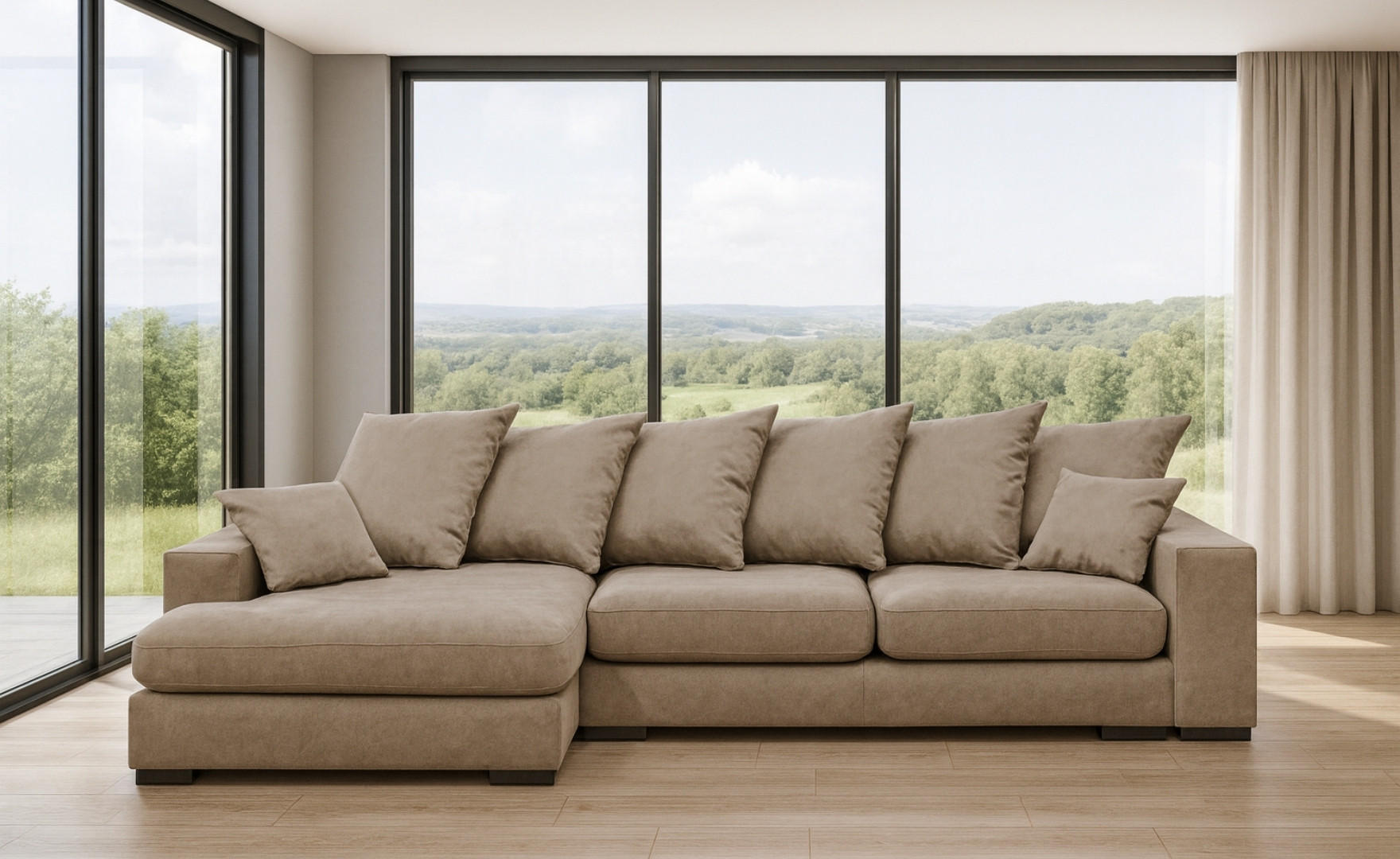 ECKSOFA Mit Schlaffunktion Und Bettkasten Couch L-form Gabon Stoff Riviera Links Beige - Beige, Holz (155/285cm) - Kaiser Möbel