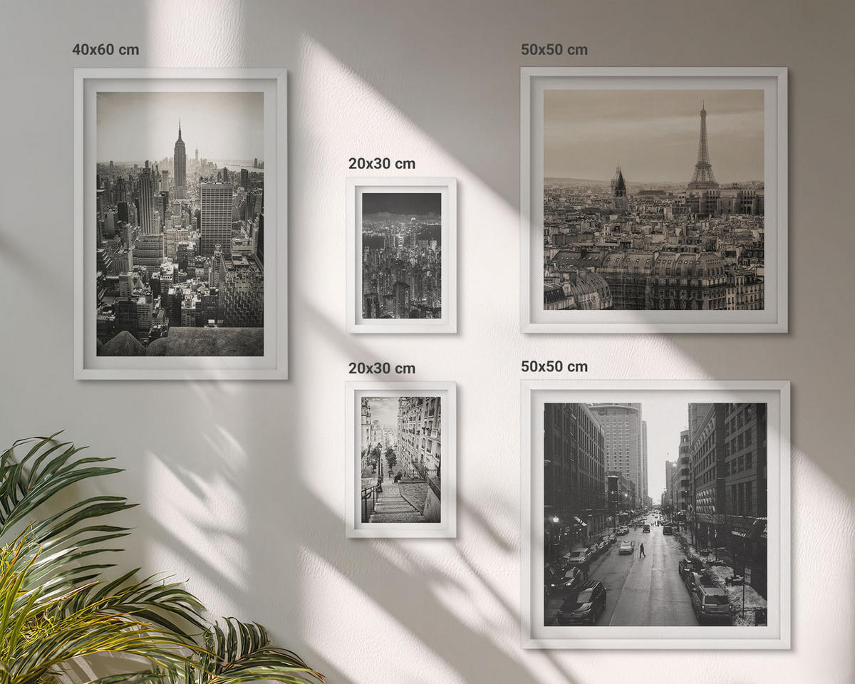 WANDBILDER 5er-Set - 50x50 cm & 20x30 cm & 40x60 cm Weißer Rahmen - Winterlandschaften, Wasserfälle, Nordlichter - Weiß, Kunststoff (40/60cm) - ArtPrintCave