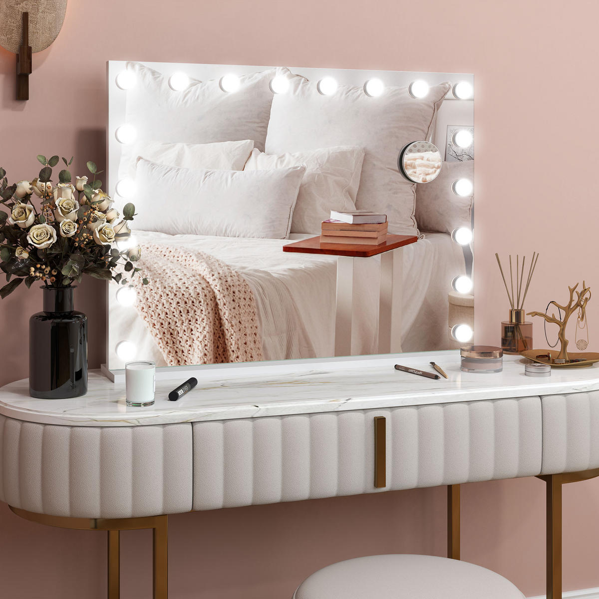 SCHMINKSPIEGEL DE-18032 80/62 cm, dimmbar, 3 Lichtmodi - Weiß, Glas (14/80/62cm) - ComfortXL