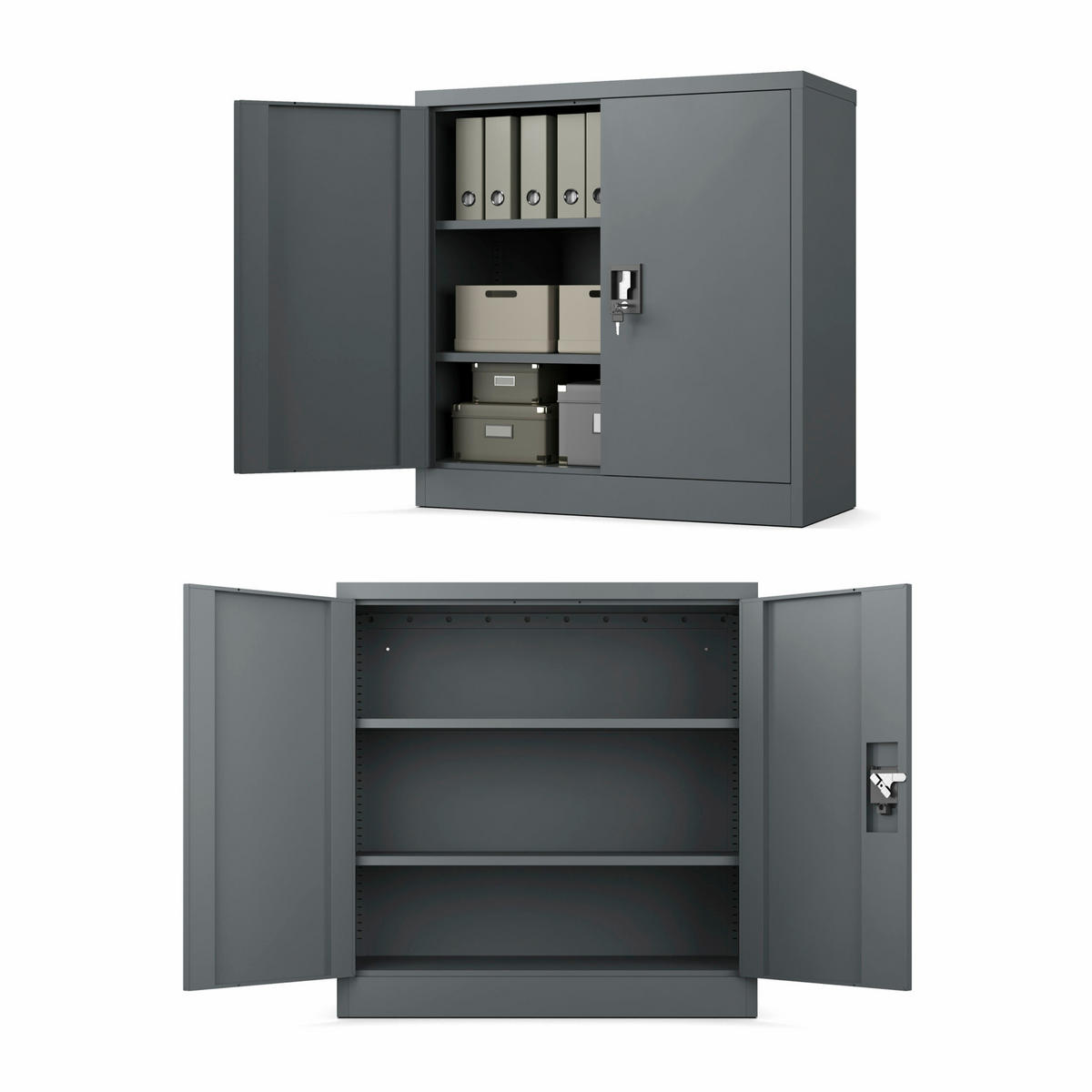 AKTENSCHRANK 2-türig mit 2 Einlegeböden Anthrazit Stahl 90x90x40cm - Anthrazit, Metall (90/90/40cm) - Muralo