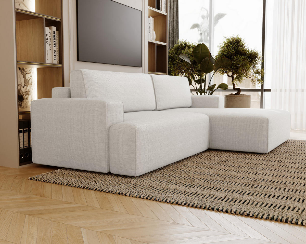 ECKSOFA L-Form 270 cm Boston mit Bettkasten, Schlaffunktion, Rechts, Creme - Creme, Holz (270/165cm) - Emporius