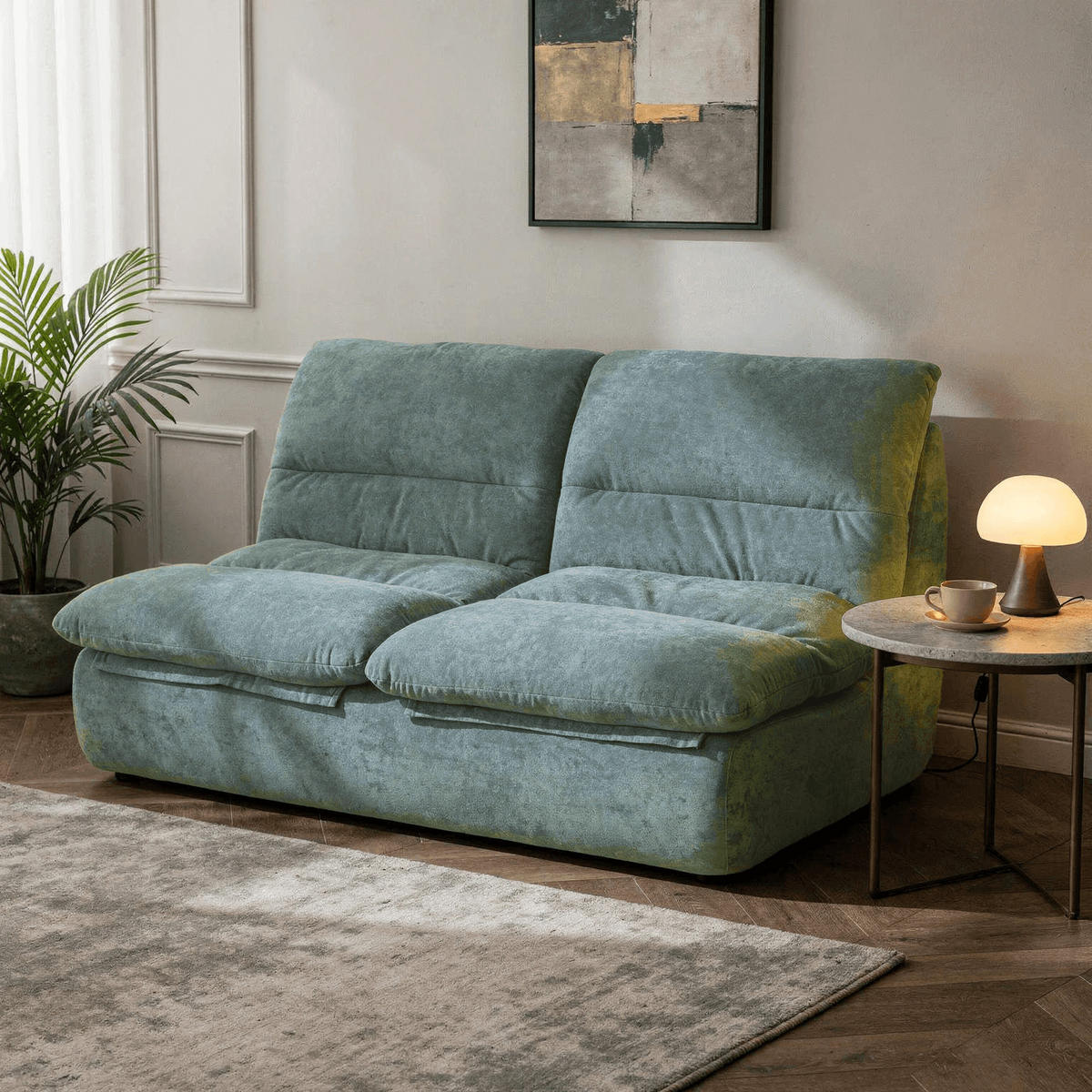 SOFA Nuvia Doppel 2-Sitzer - Salbei - Salbeigrün, Textil (160/73/100cm) - COCO Living