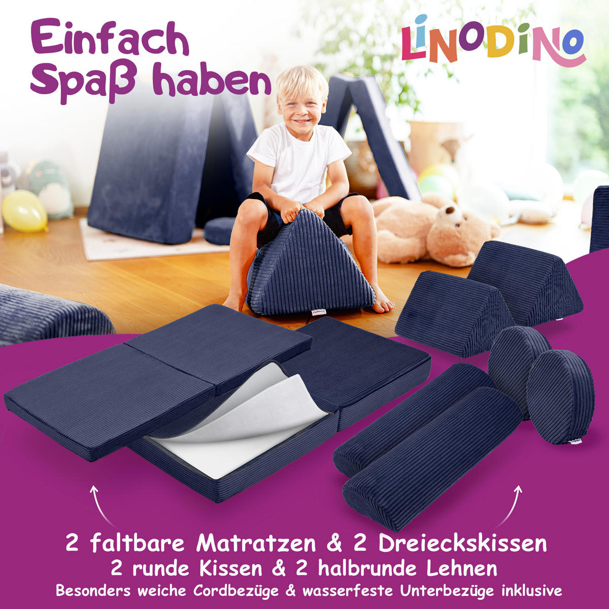 SPIELSOFA Kinder Fantasiewelt 8tlg - Dunkelblau, Textil (150/55/66cm) - Linodino