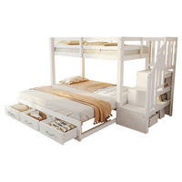 ETAGENBETT 90/200 cm & 180/190 cm in Weiß & Grau mit 3 Schubladen, Ausziehbett und Stauraumleiter - Weiß, Holzwerkstoff (90/200cm) - STILVORA