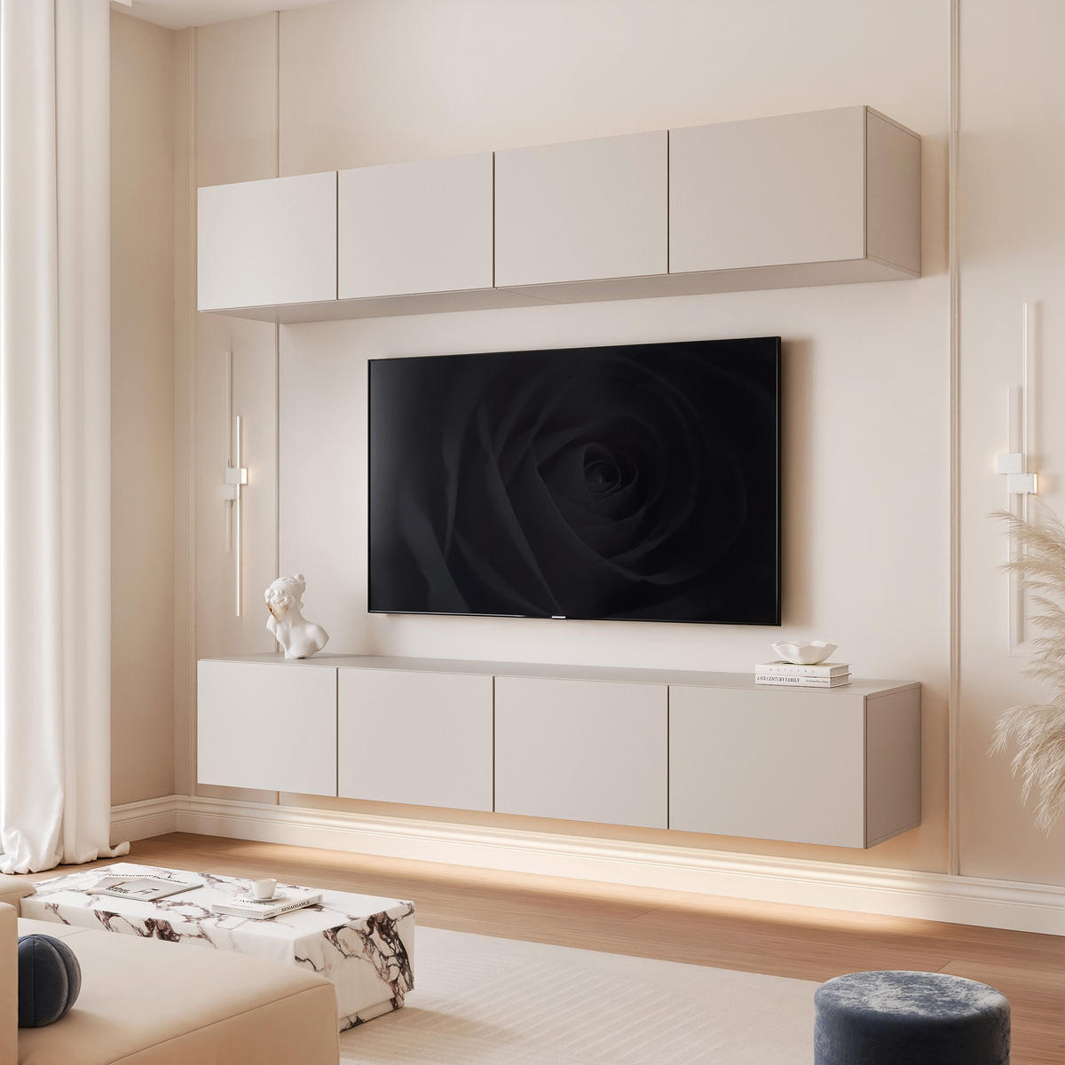 WOHNWAND ANGEL I Kaschmir hängend mit LED-Beleuchtung 200 cm - Kaschmir, Holzwerkstoff (200/36/40cm) - Idohome