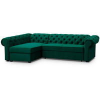 ECKSCHLAFSOFA Chester im Chesterfield-Stil, Dunkelgrün, links - Dunkelgrün/Schwarz, Textil (278/173cm) - Beautysofa