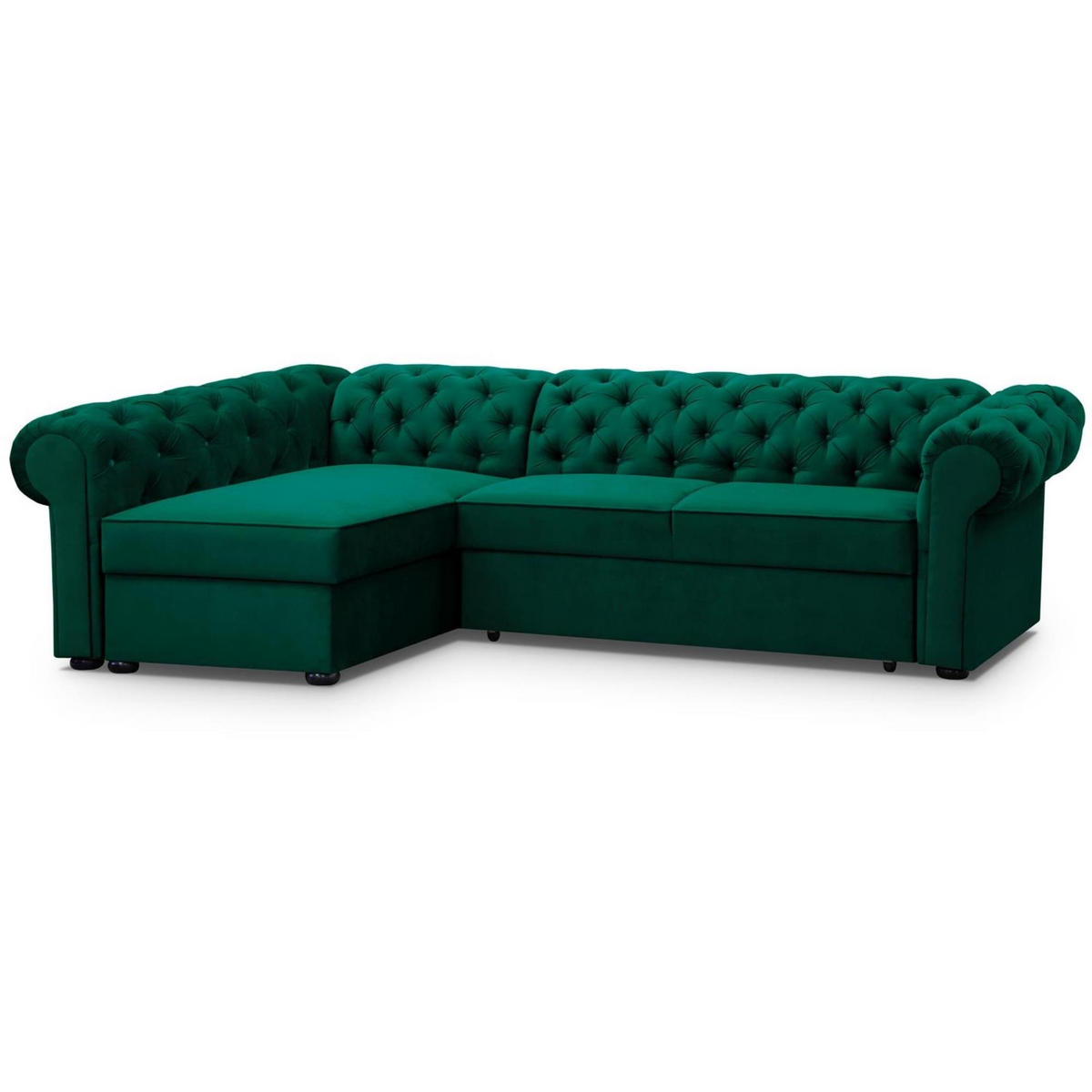 ECKSCHLAFSOFA Chester im Chesterfield-Stil, Dunkelgrün, links - Dunkelgrün/Schwarz, Textil (278/173cm) - Beautysofa