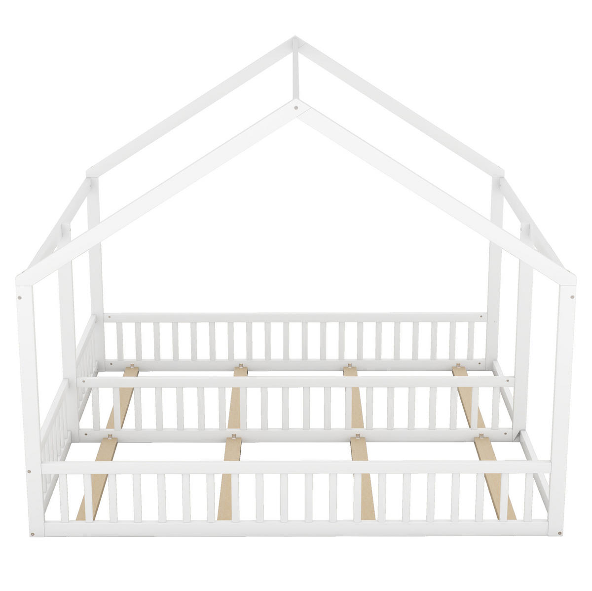 HAUSBETT 90/200 cm in Weiß, 2-in-1-Design mit Schutzgitter - Weiß, Holz (90/200cm) - Flora Grace