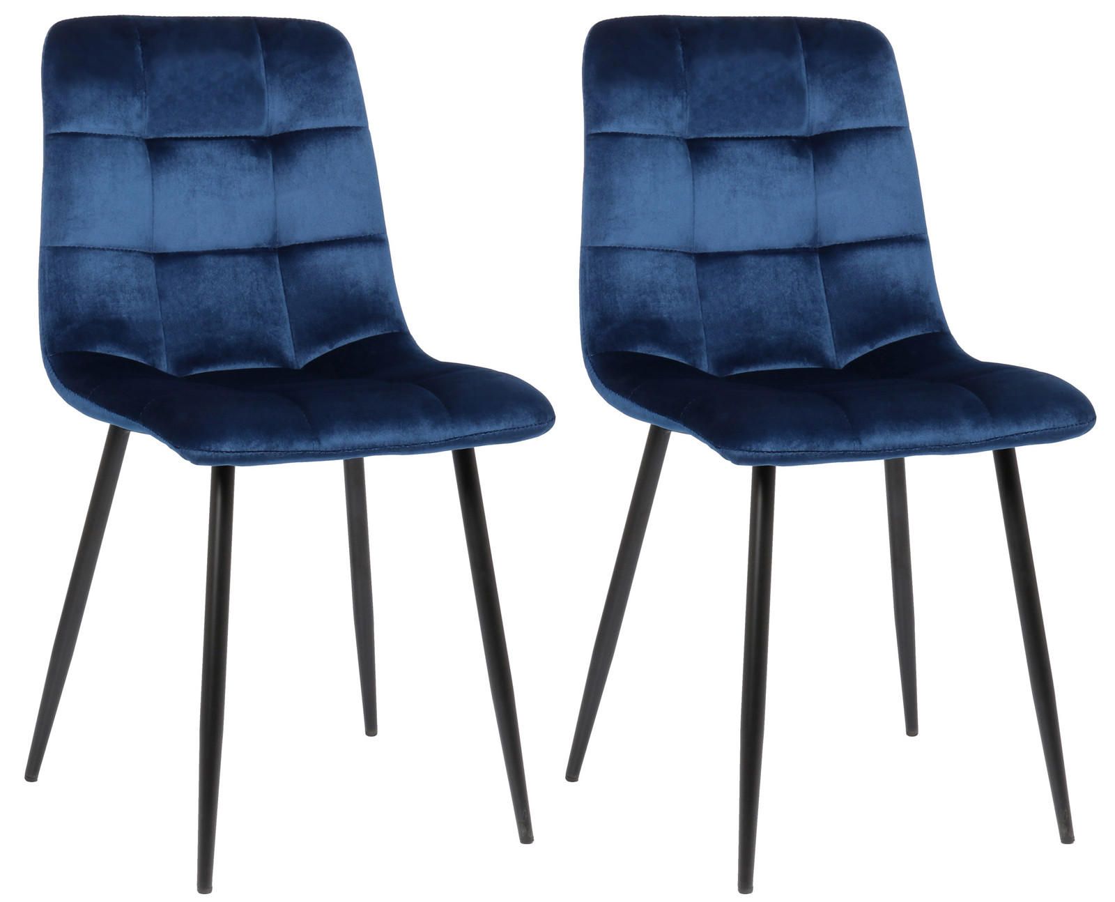 ESSZIMMERSTUHL Till, 2er Set, Samt, Gestell Metall matt Schwarz Blau - Blau/Schwarz, Textil/Metall (45/88/52cm) - TPFLiving