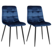ESSZIMMERSTUHL Till, 2er Set, Samt, Gestell Metall matt Schwarz Blau - Blau/Schwarz, Textil/Metall (45/88/52cm) - TPFLiving
