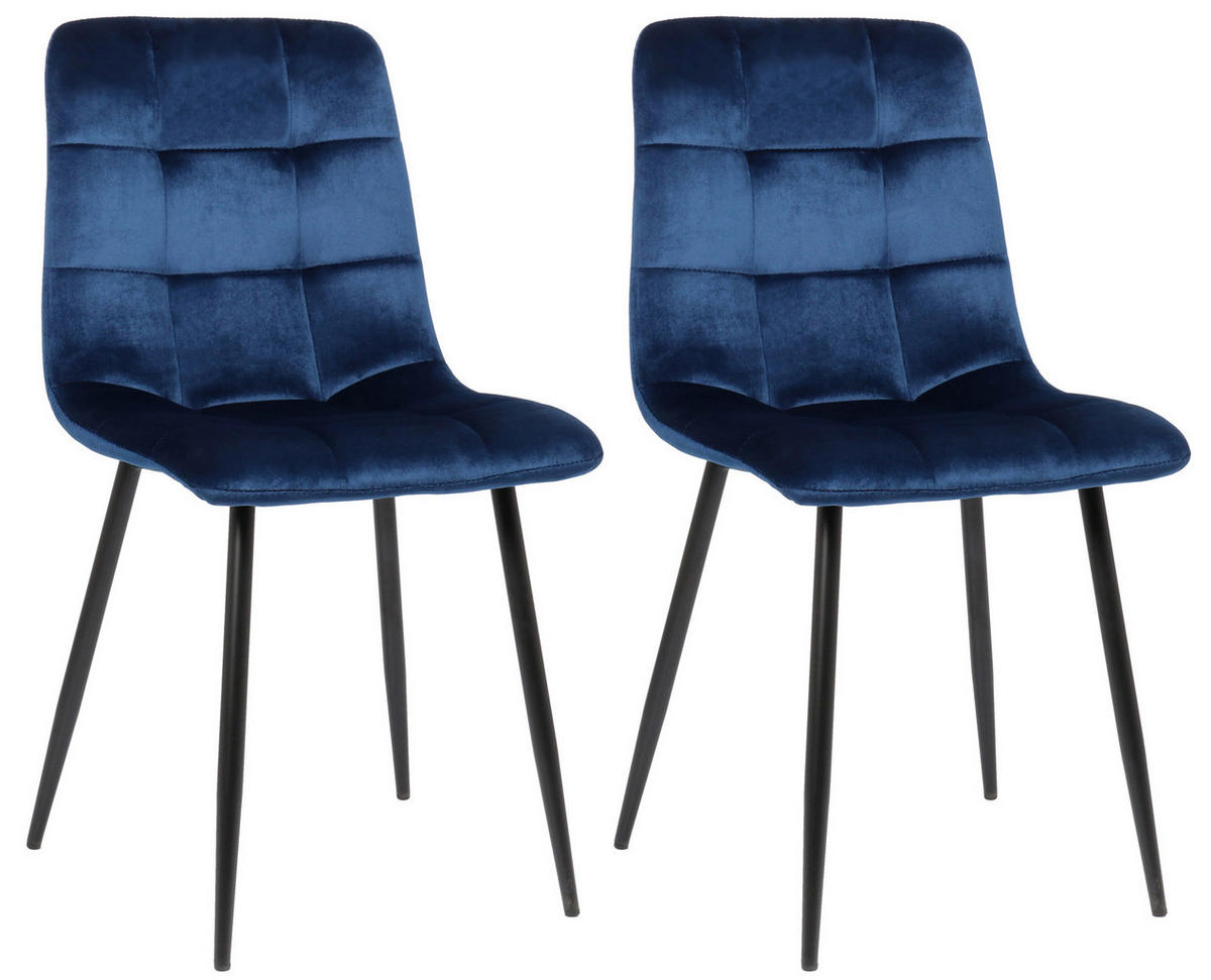 ESSZIMMERSTUHL Till, 2er Set, Samt, Gestell Metall matt Schwarz Blau - Blau/Schwarz, Textil/Metall (45/88/52cm) - TPFLiving