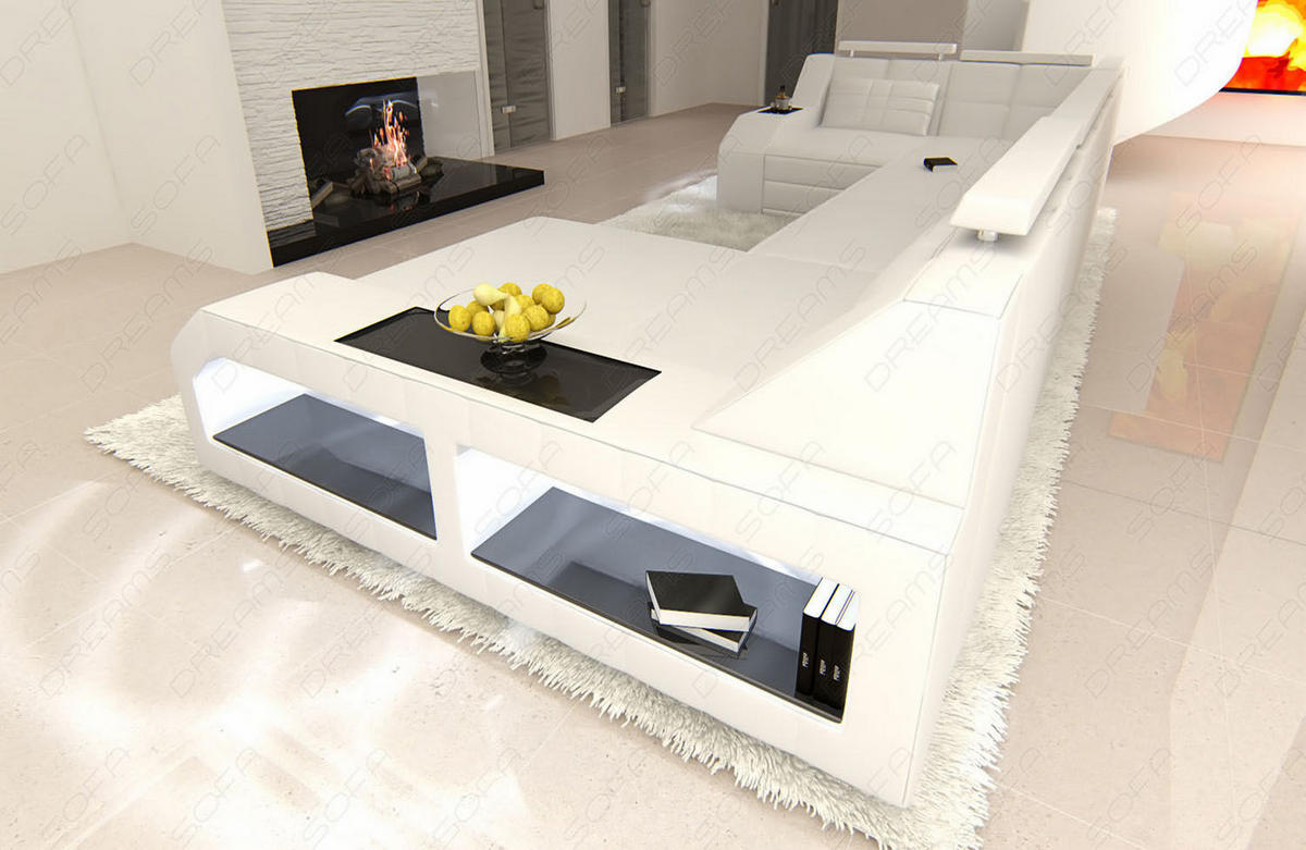 WOHNLANDSCHAFT Arezzo U - Weiß, Leder (380/86/197cm) - Sofa Dreams