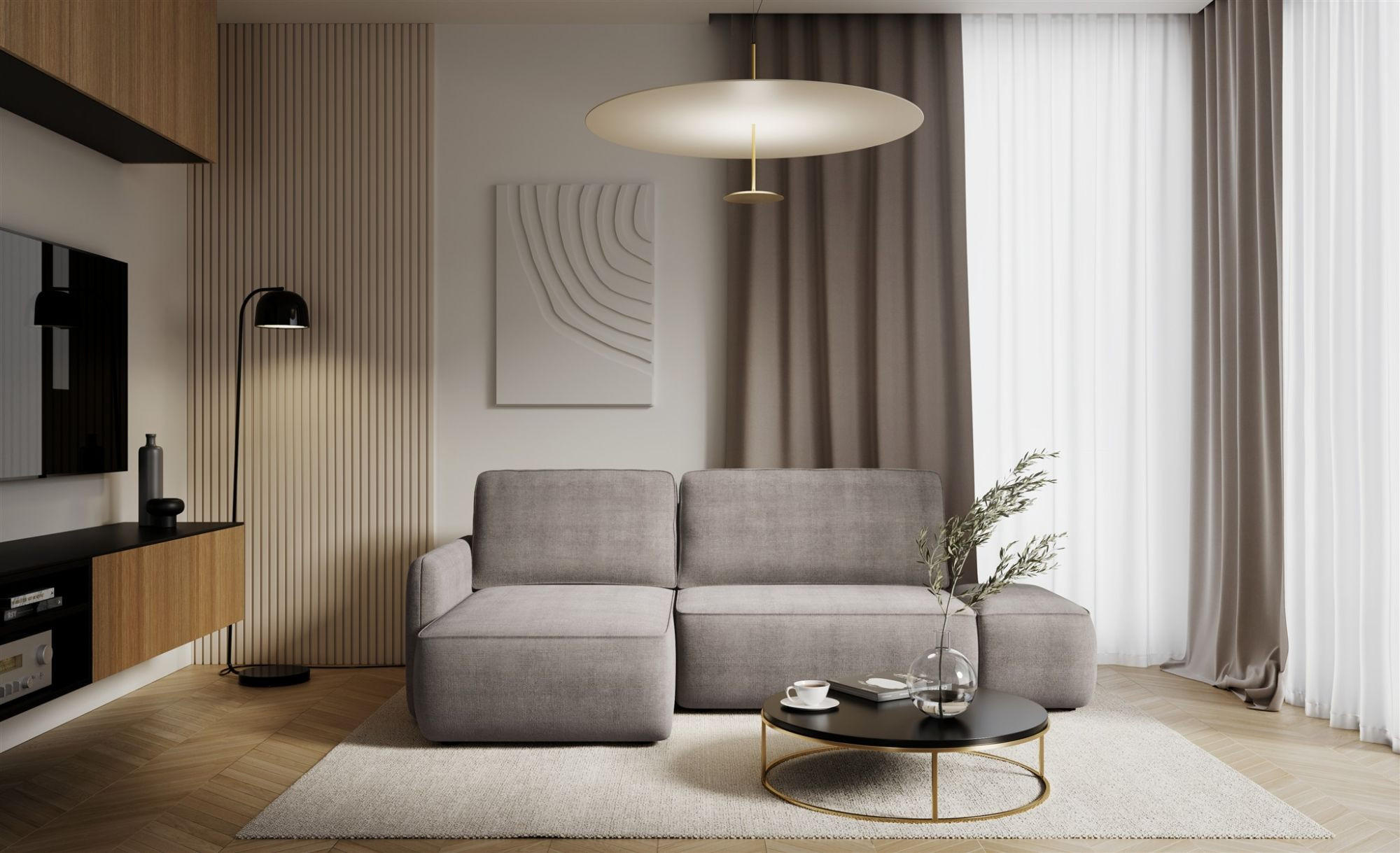 ECKSOFA Luka Mit Schlaffunktion - Graubraun, Holzwerkstoff/Textil (229/148cm) - Fun Möbel