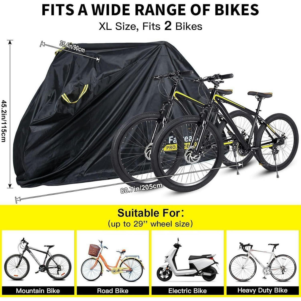 FAHRRADABDECKUNG 205x115x90 cm Kohlenschwarz - Schwarz, Textil (17/6/23cm)