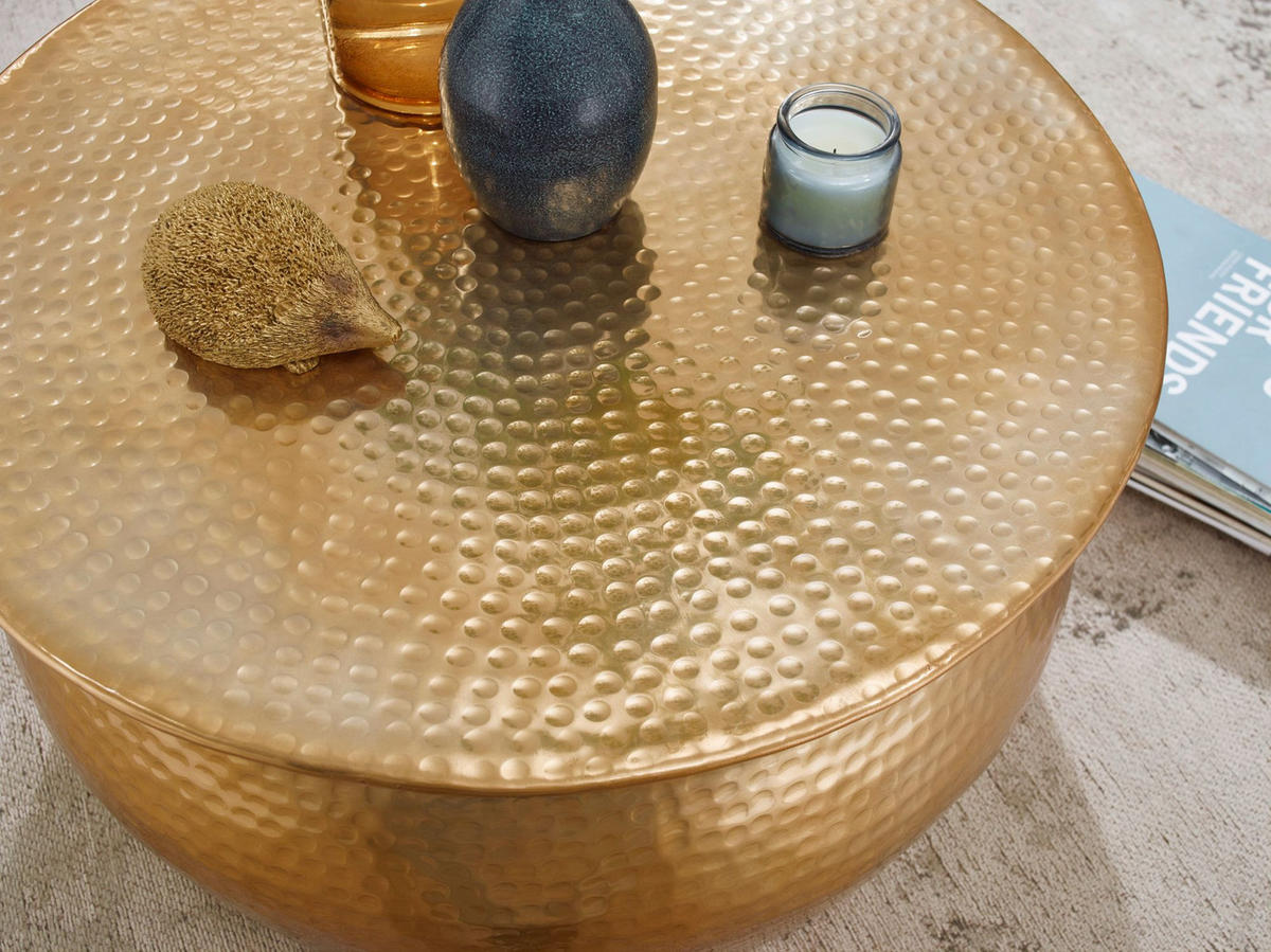 COUCHTISCH ENNS: Orientalisch, Hammerschlagstrukturen, Aluminium, Handgefertigt, Gold 60x60x30 cm - Goldfarben, Metall (60/60/30cm) - KADIMA DESIGN