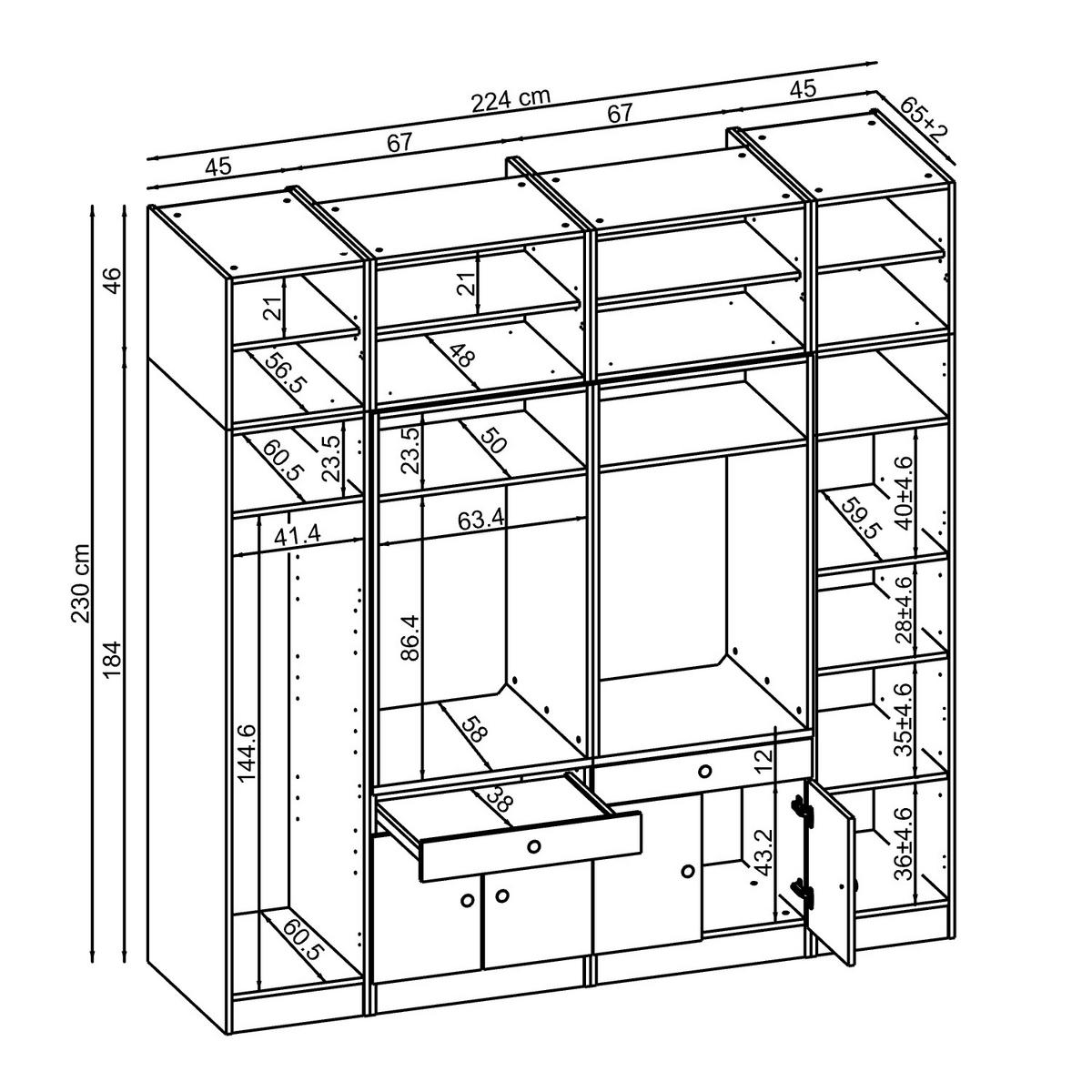 WASCHMASCHINENSCHRANK Serie 1 224cm Breit, 230cm Hoch - Schwarz, Holzwerkstoff (224/230/67cm)