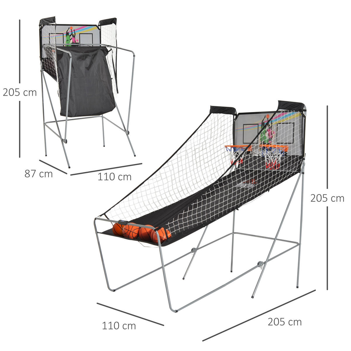 BASKETBALL-ARCADE DE-18659 klappbar, 2 Körbe, 8 Spielmodi Schwarz/Weiß - Schwarz, Holzwerkstoff (110/205cm) - ComfortXL