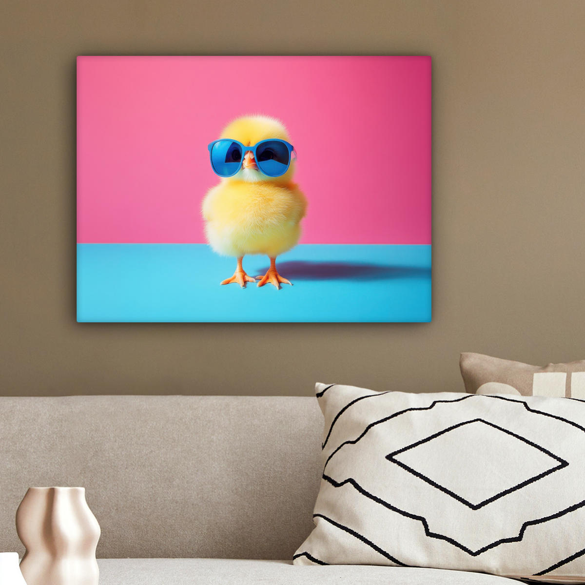 LEINWANDBILD Chick - Sonnenbrille - Blau Wandbild 40x30 cm - Pink/Gelb, Textil (40/30cm) - MuchoWow
