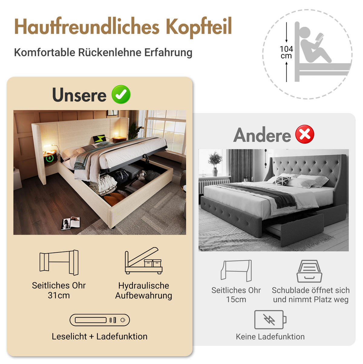 POLSTERBETT 160/200 cm Beige-Weiß aus Cordstoff mit Stauraum - Beige, Textil (160/200cm) - OKMYHOME