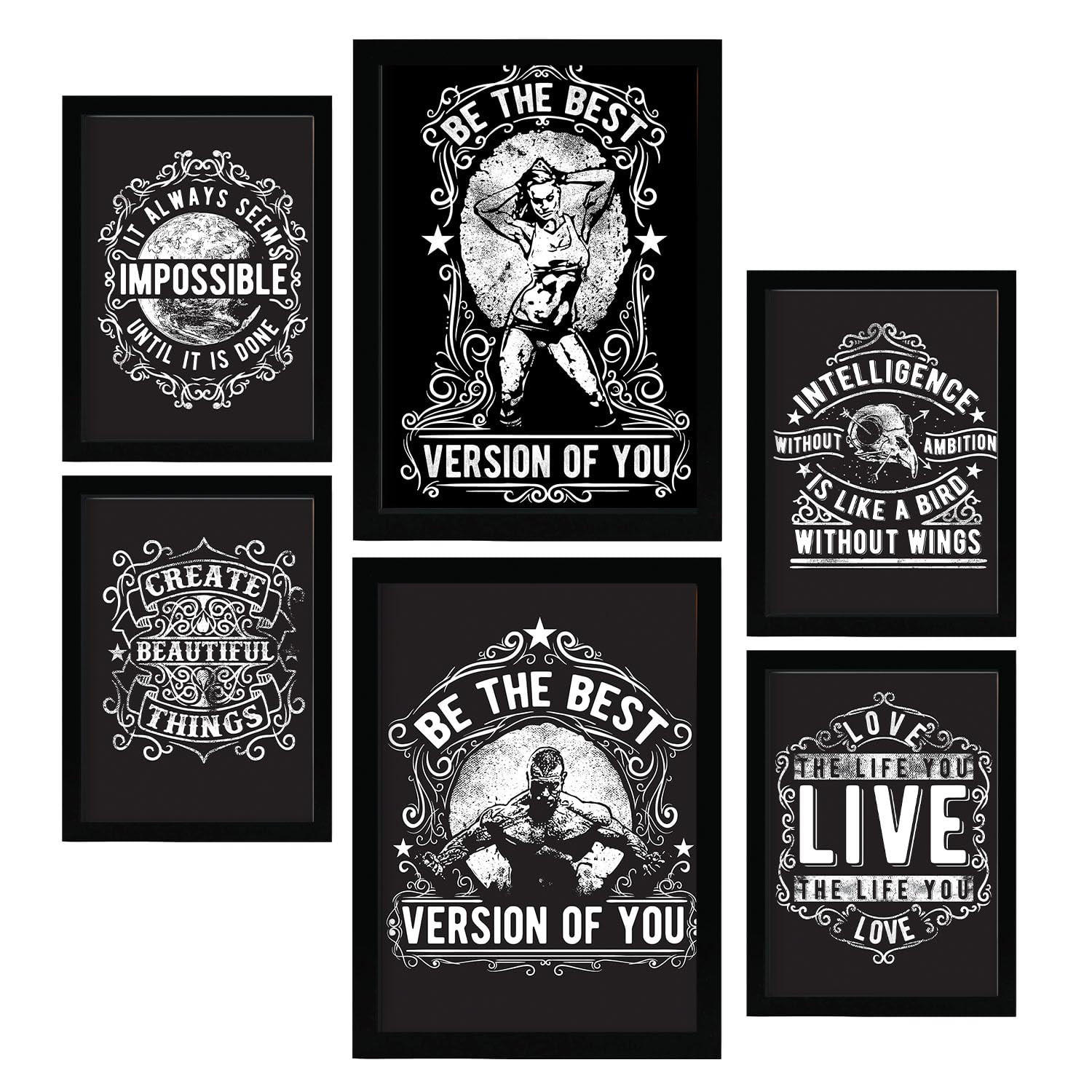 POSTER Set Mit 6 Inspirierend In Rustikale Zitate A3 & A4 Rahmenlos - Klar, Papier (29/3cm) - Nacnic