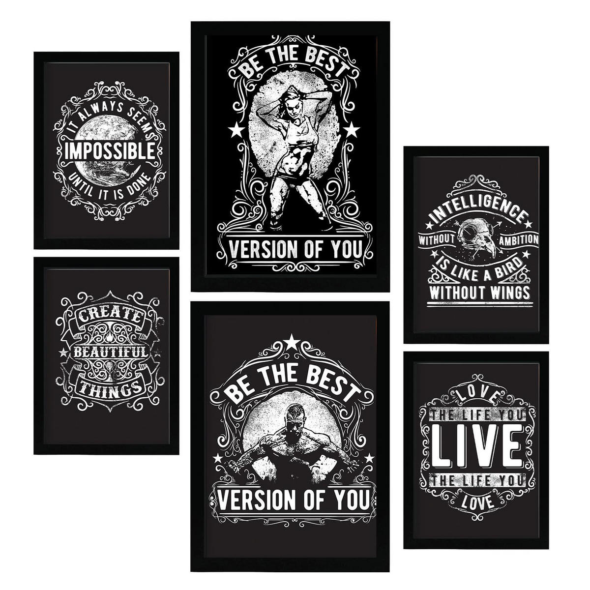 POSTER Set Mit 6 Inspirierend In Rustikale Zitate A3 & A4 Rahmenlos - Klar, Papier (29/3cm) - Nacnic