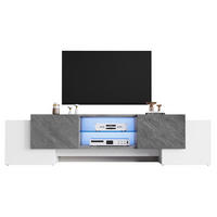 LOWBOARD 180/40/46,5 cm aus MDF mit LED-Lichtleiste und 4 Türen Weiß/Grau - Weiß, Holzwerkstoff (180/46.5/40cm) - Modenvie
