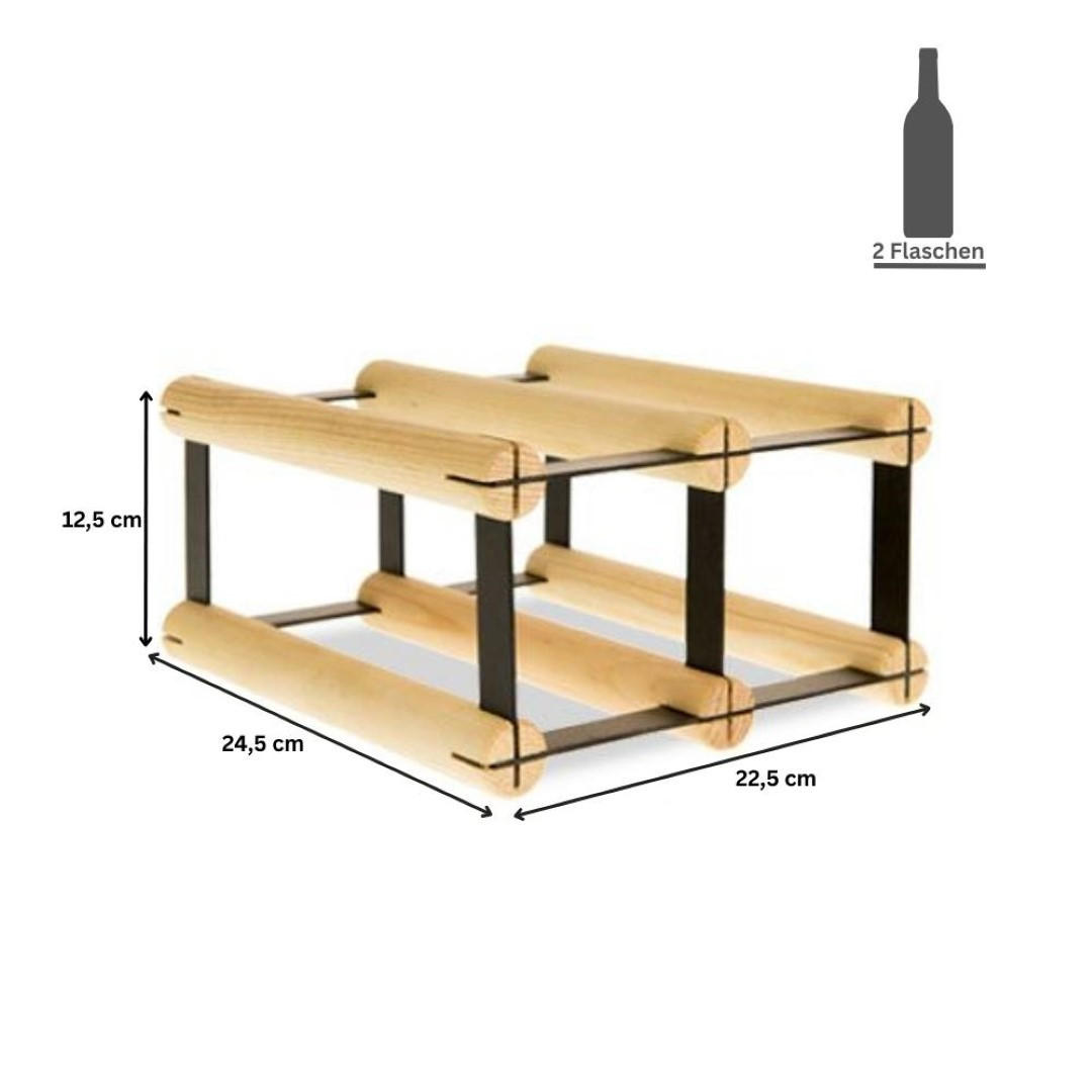 WEINREGAL Vinotega Mod Metal 12,5x22,5x24,5 cm 2x1 Flaschen Massives Kiefernholz Natur - Naturfarben, Holz (22.5/12.5/24.5cm) - PROREGAL