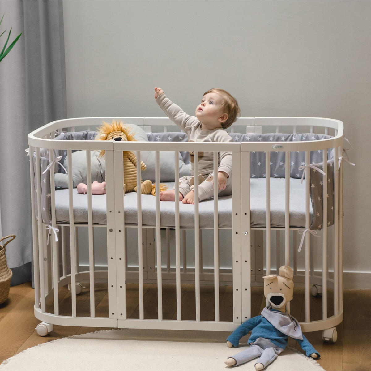 BABYBETT GREY, 7in1 mit Matratze - Grau, Holz (73/123cm) - waldin