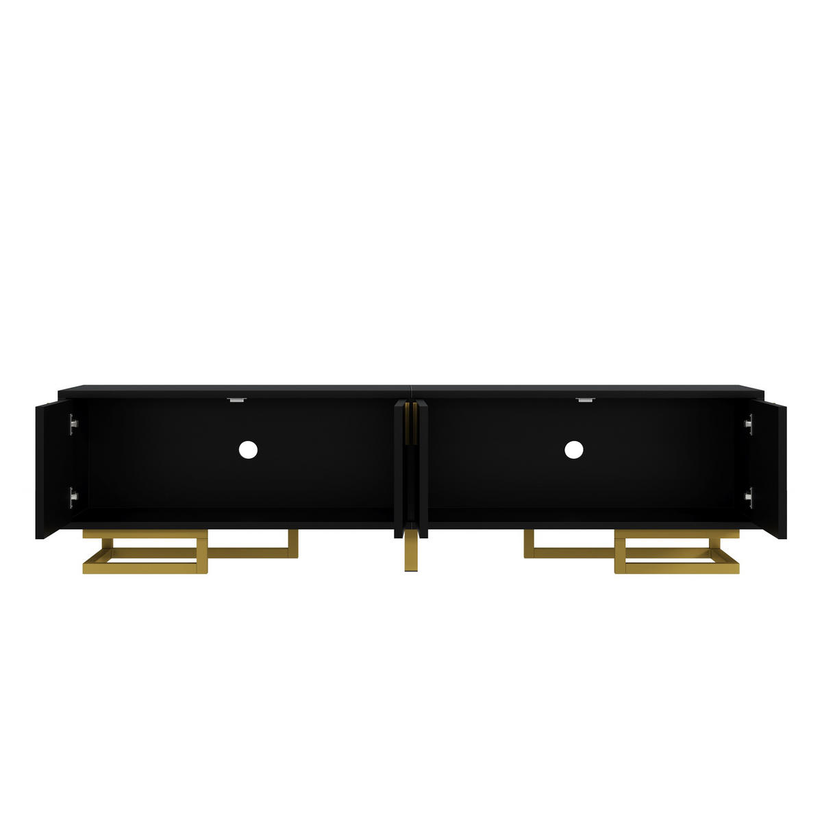 TV-SCHRANK 160/38/44,5 cm Schwarz mit 4 Türen und goldenen Beinen - Goldfarben/Schwarz, Holzwerkstoff/Metall (160/44.5/38cm) - Oxeza