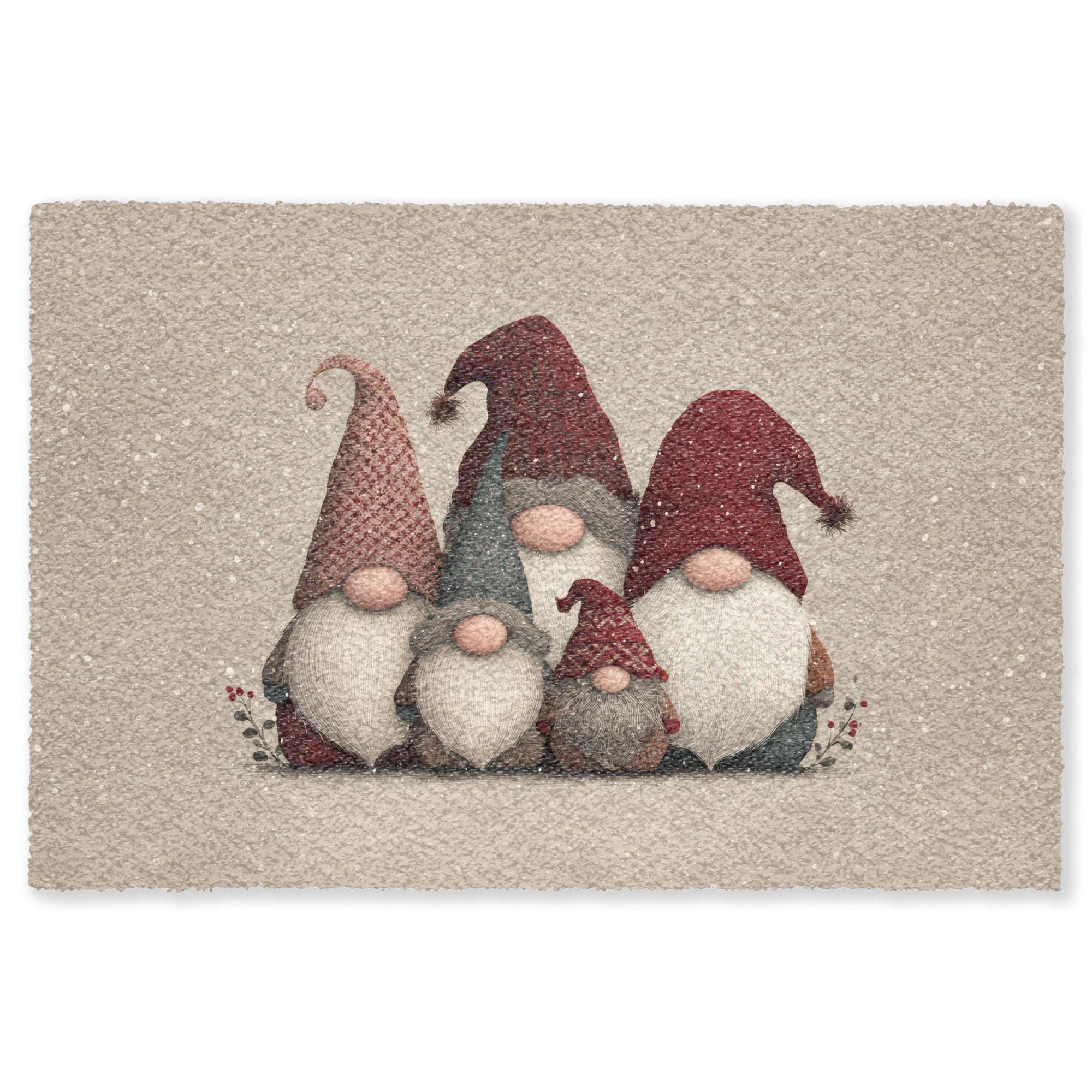 FUSSMATTE Wichtel - Weihnachten - Schnee - Zipfelmützen Türmatte 120x80 cm - Beige, Kunststoff/Textil (120/0.4cm) - MuchoWow