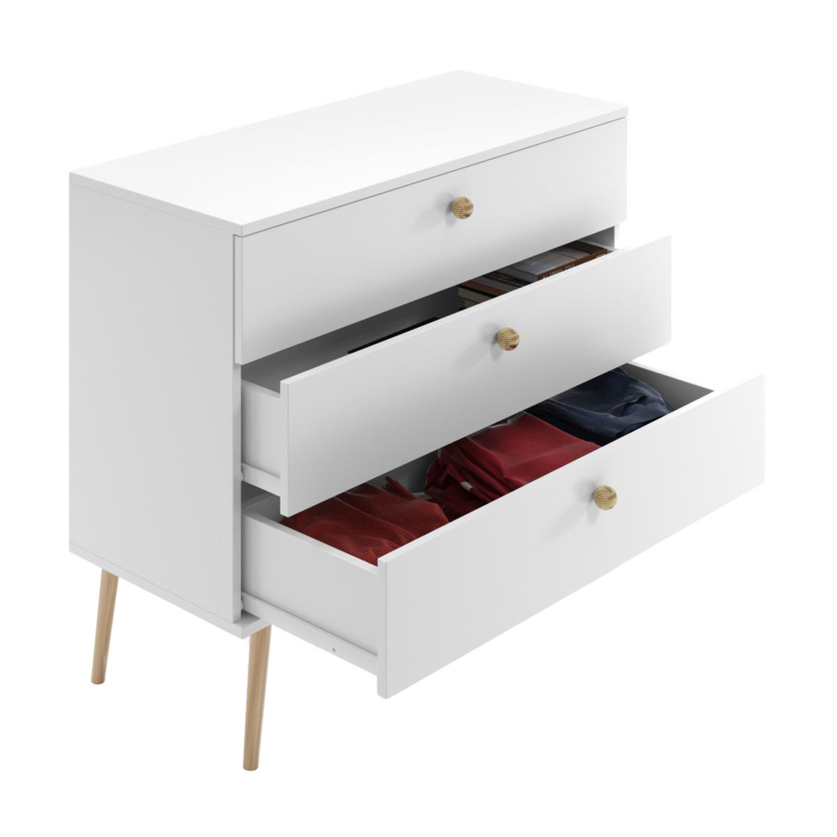 KOMMODE NATURA, 100 cm, Weiß Matt, mit 3 Schubladen - Weiß, Holz (100/85/41cm) - Excellent Home