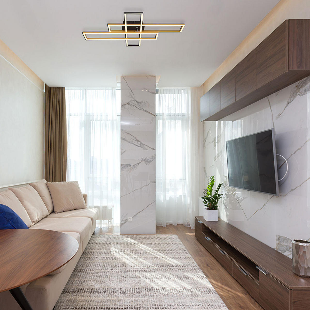 LED DECKENLEUCHTE Gold Schwarz Matt - Goldfarben, Metall (80/60/9.5cm) - Globo Lighting