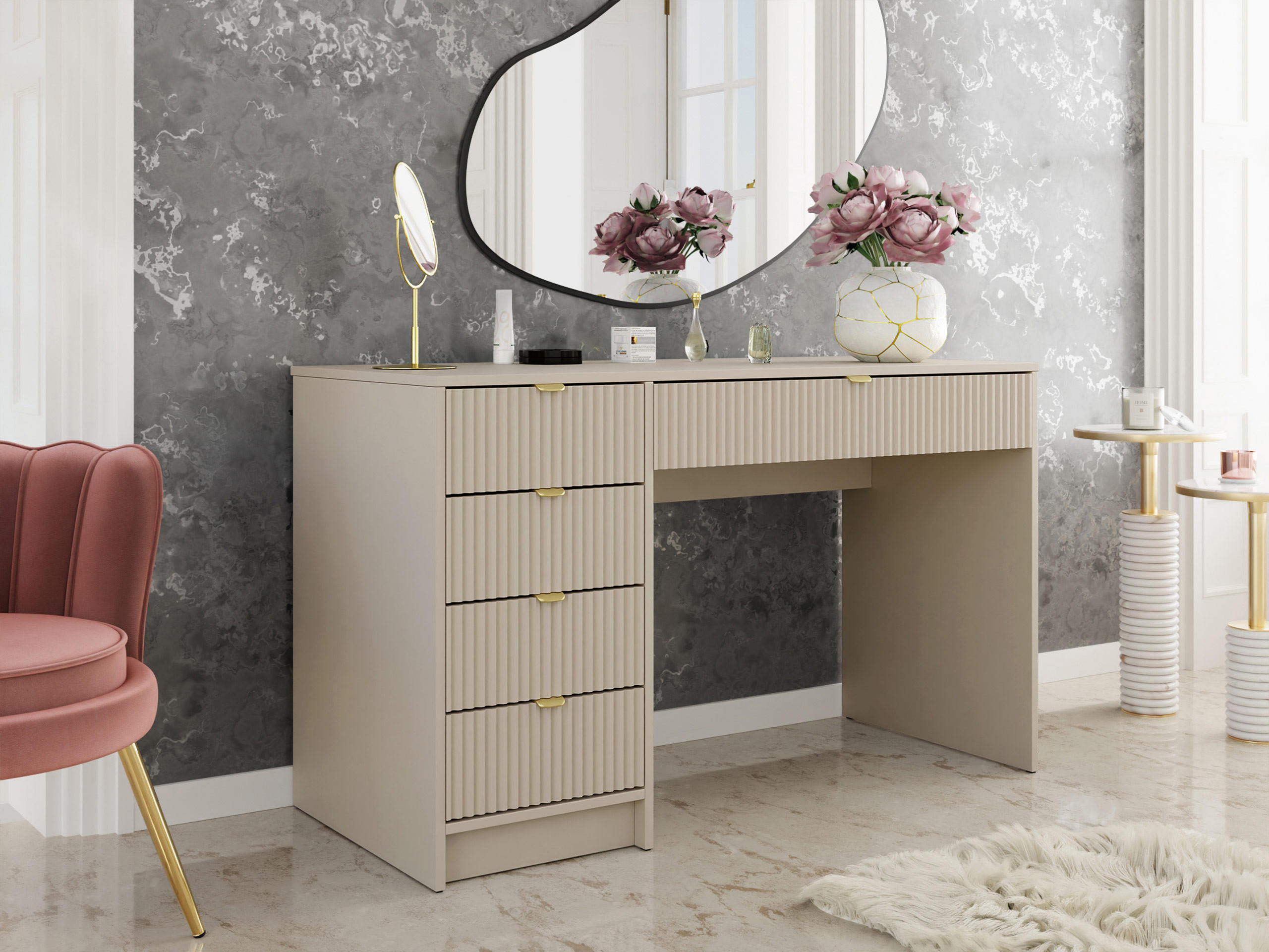 SCHREIBTISCH Tireno - Sandfarben/Goldfarben, Holzwerkstoff/Metall (55/120/76cm) - MIRJAN24