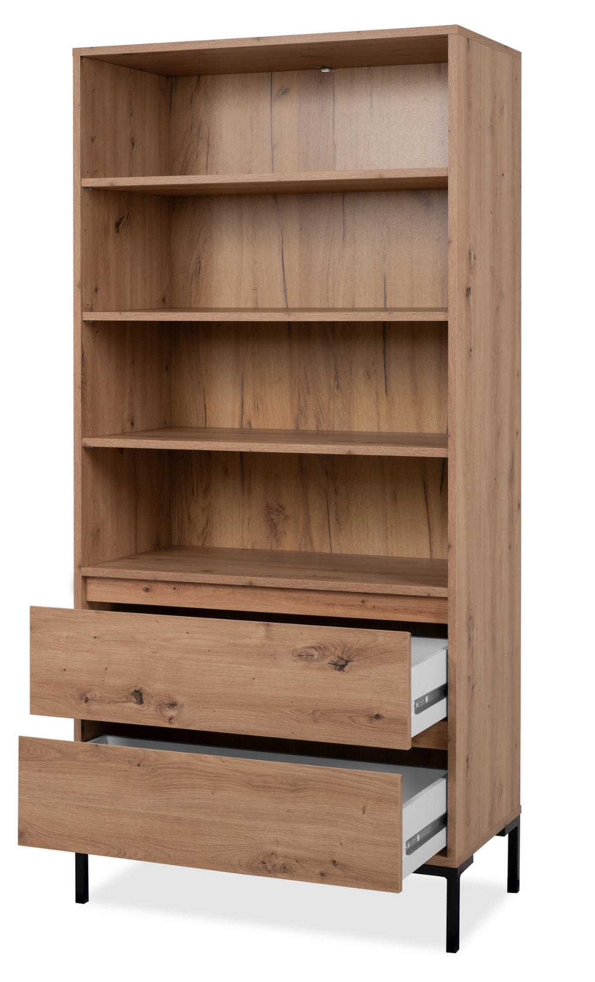 REGALSCHRANK Eiche Artisan 78 cm, Regal mit 2 Schubladen - Schwarz/Eiche Artisan, Holzwerkstoff/Metall (77.5/165/40cm) - Furn.Design