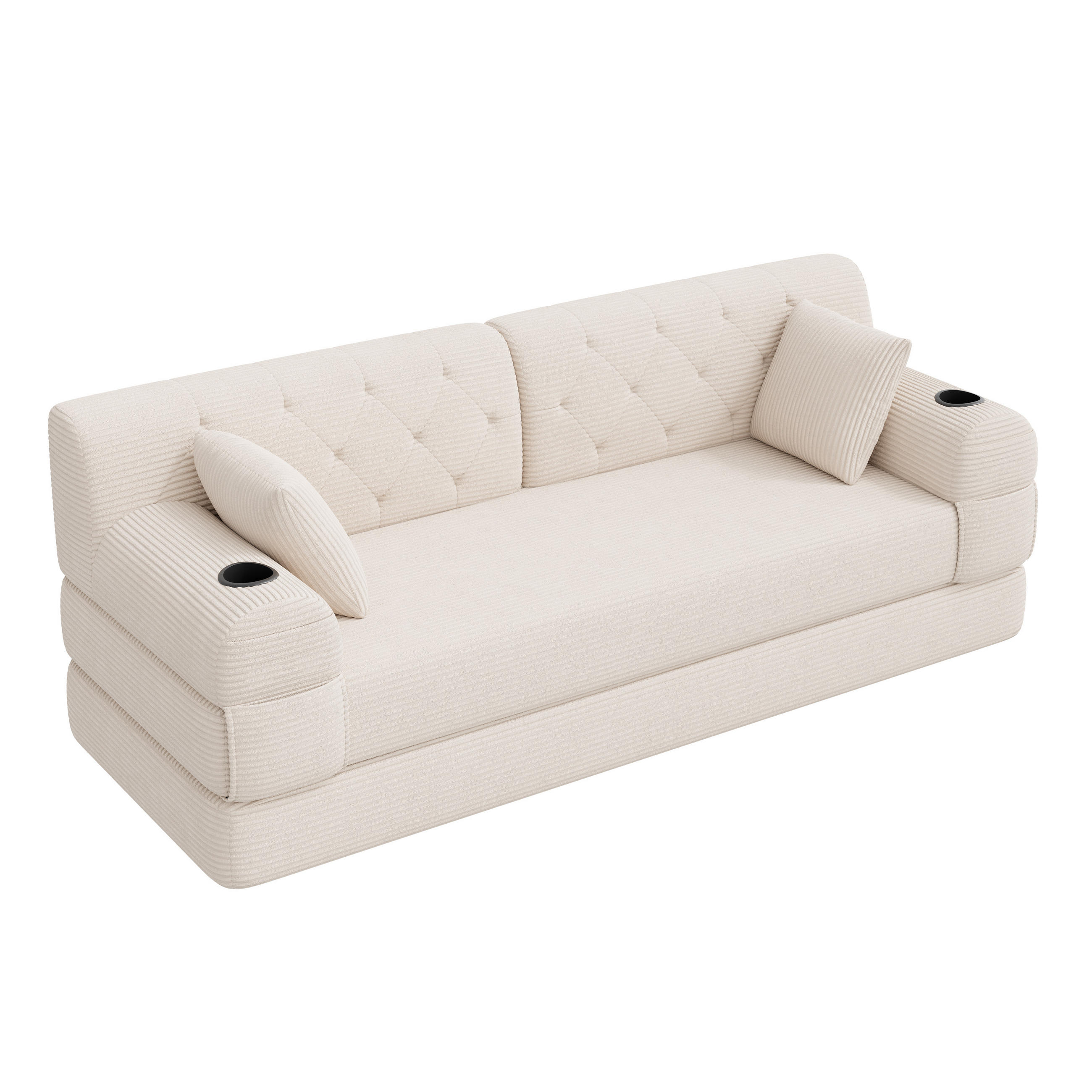 SCHLAFSOFA mit Liegefunktion und Getränkehaltern aus Cord in Beige - Beige, Textil (208/81/80cm) - EVRYAE