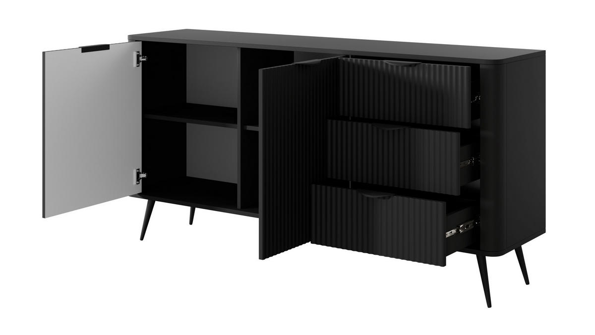 KOMMODE 2 Türen Brando 163 cm, 3 Schubladen, Schwarz - Schwarz, Holz/Metall (163/81/38cm) - Emporius
