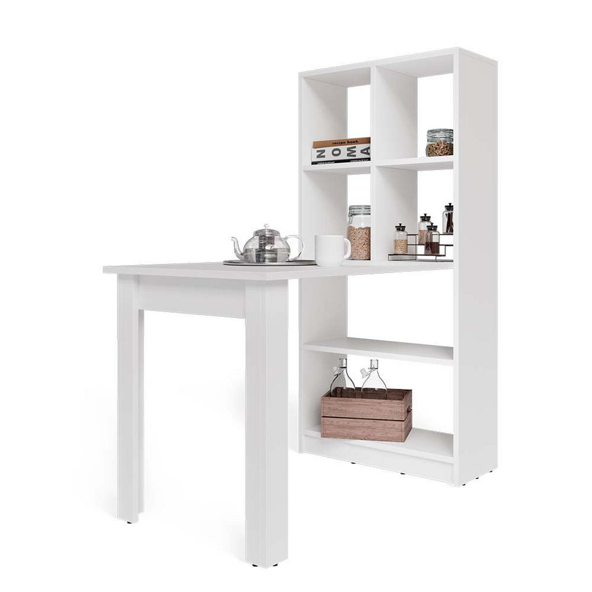 ESSTISCH Gael Weiß 70 x 122 cm mit 6 Fächern - Weiß, Holzwerkstoff (122/70/145.6cm) - Vicco