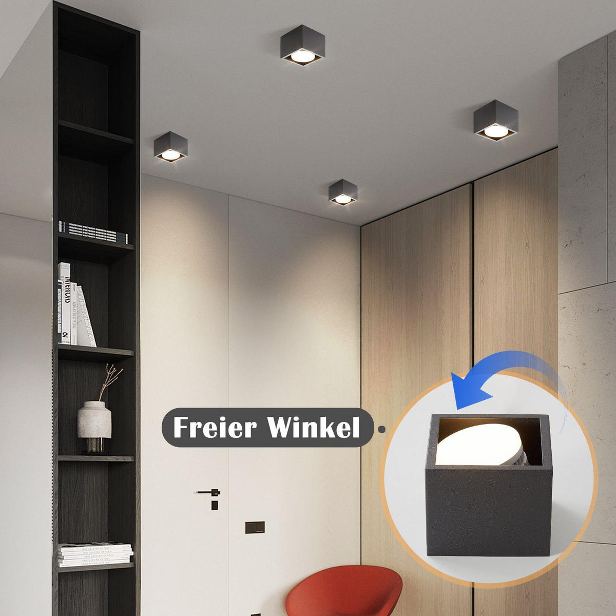 LED-DECKENLEUCHTE Harmonie 1-flammig 10/10/8 cm - Schwarz, Metall (10/10/8cm) - Nettlife