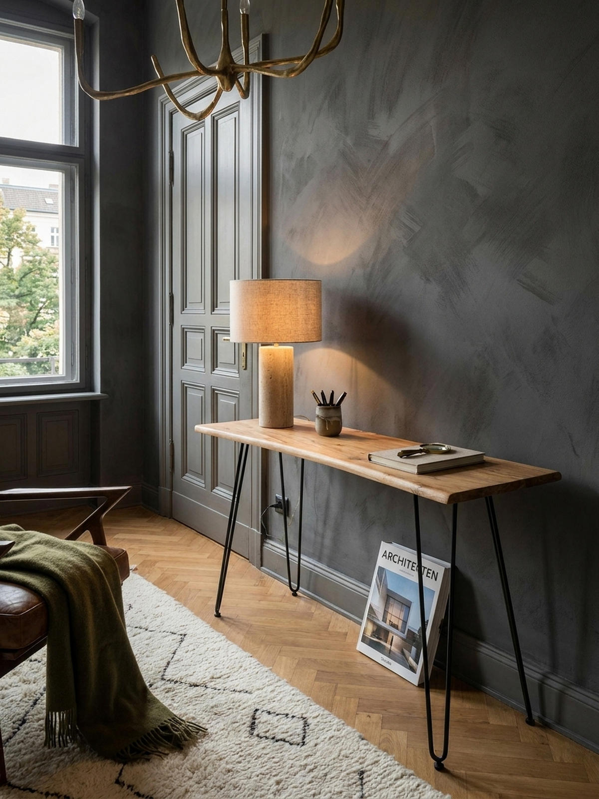 SCHREIBTISCH – Massivholz/Metall, 150x36x75 cm, Baumkante, Haarnadelbeine - Schwarz/Akaziefarben, Holz/Metall (36/150/75cm) - KADIMA DESIGN